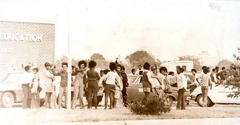 In October of 1970, Butler High students demonstrate against the use of Confederate insignia at the Huntsville Board of Education.