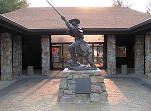 Overmountain Man statue at Sycamore Shoals State Historic Park, Elizabethton, Tennessee.