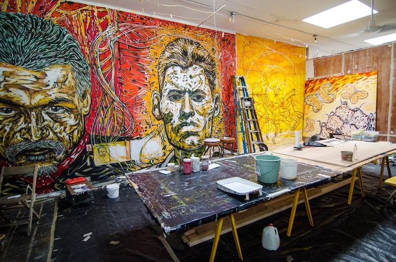 Inside his studio, Hector Duarte paints and stores some of his works of art (courtesy of Eric Allix Rogers).