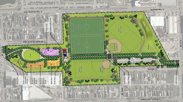 This diagram is a map of the plans for La Villita Park. It includes fields for healthy competition in sports as well as sitting areas for families and a playground. Such a comprehensive design shows the real need for basic green spaces.