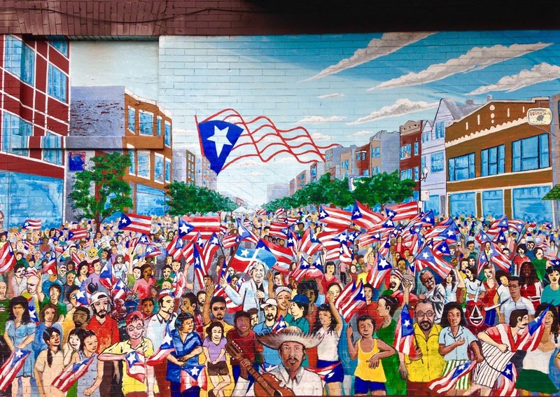 Mural “Sea of Flags" on Division Street by Gamaliel Ramirez