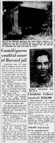 Newspaper clipping about Robert Pinckney and Harvard Jail from June 23, 1943