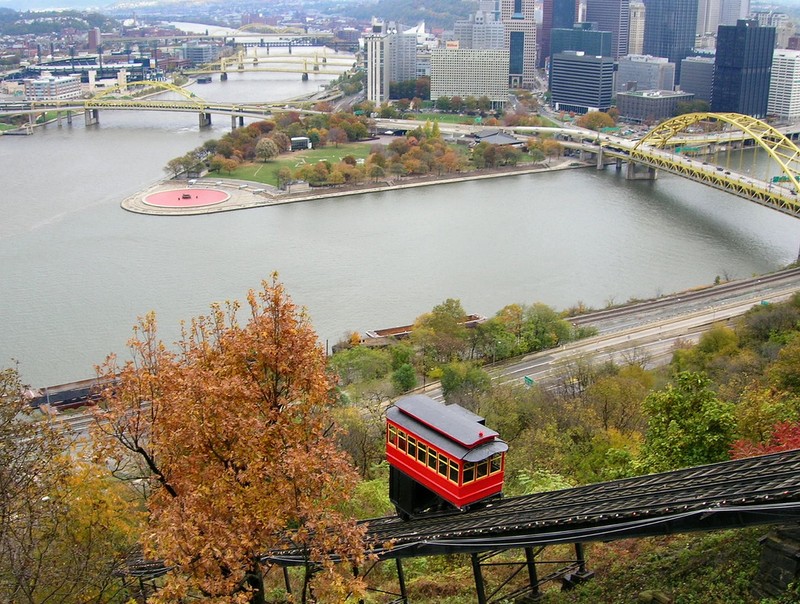 The view of Point State Park that can be seen from the top of the Duquesne Incline.