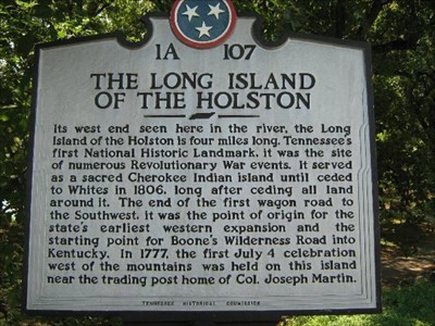 This historical marker shares a concise history of the Long Island of the Holston 