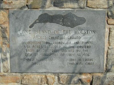 This interpretive plaque also shares information about the Long Island of the Holston River