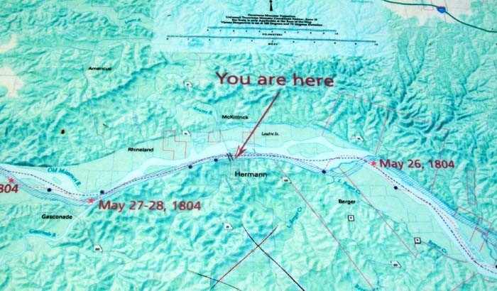Closeup of the map showing where the expedition camped.