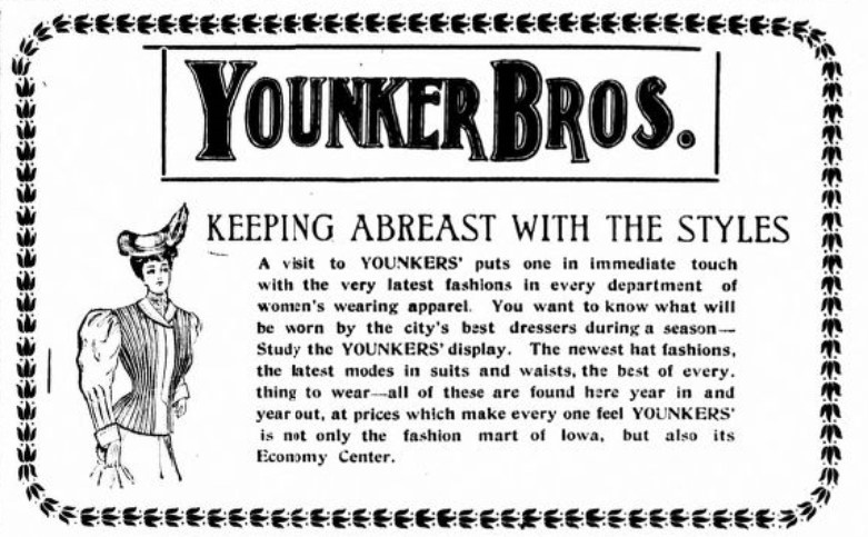 1907 Des Moines newspaper ad for Younker Brothers store (Iowa State Bystander 5-24-1907, p. 9)