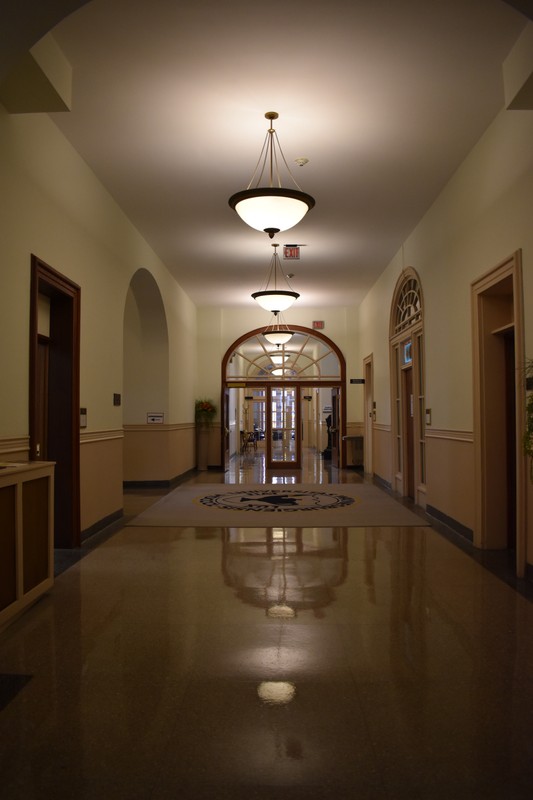 The main hall on the 1st floor of Miller Hall in present day.