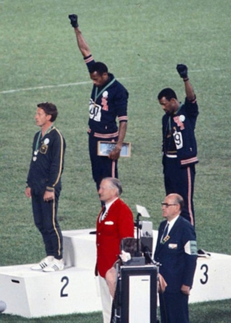 John Carlos, Tommie Smith & Peter Norman during the 1968 Olympic Ceromonies