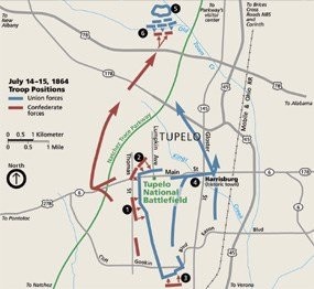 A map of the movements during the Battle of Tupelo