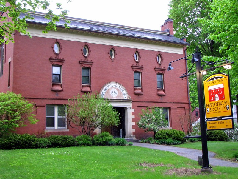 The Long Memorial Building, built in 1890 for the Hopkinton Historical Society, was named to the National Register of Historic Places in 1977.