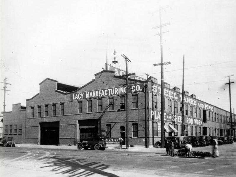 The Lacy Manufacturing Company in Los Angeles constructed the water tank for Boulder City in 1931. The company incorporated in 1898. (Photograph of Lacy Manufacturing Company circa 1920, Los Angeles Public Library)