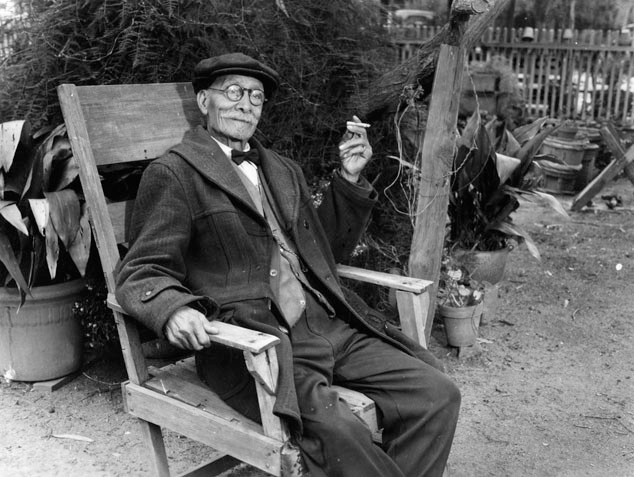 Eugene Plummer, namesake of Plummer Park, at his home on the property (1939)