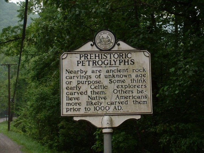 Marker for Luther Elkins Petroglyph along Clear Fork Road (W.Va. Route 971), in Wyoming County