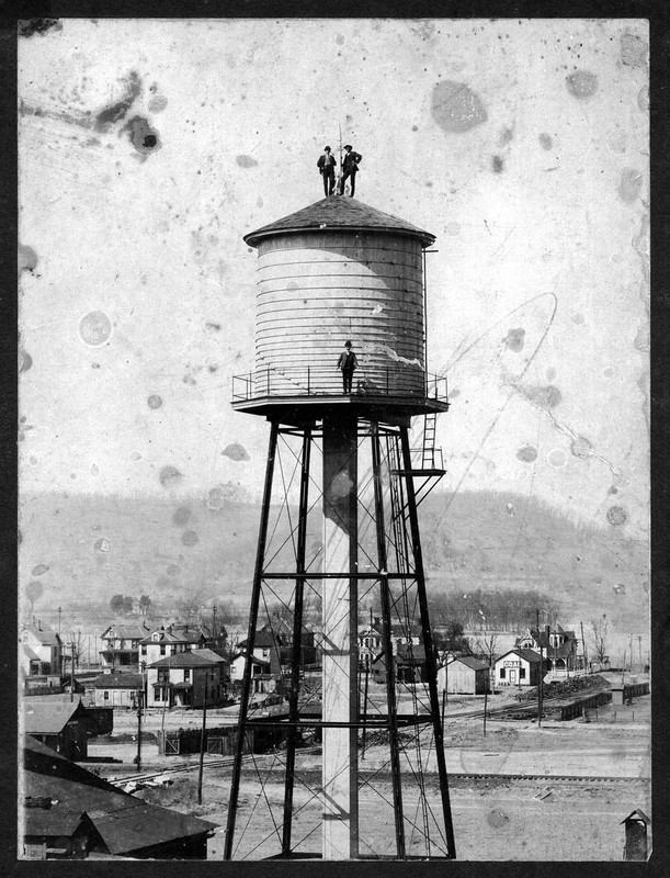 Huntington Tumbler's water tower, seen here in 1905, was the tallest in Central City, making it a local landmark for years. Image courtesy of Marshall University Special Collections. 