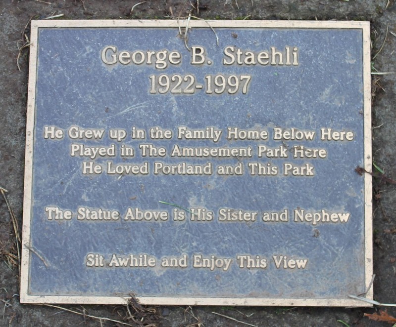 George B. Staehli plaque placed near fountain. Photo by Cynthia Prescott.