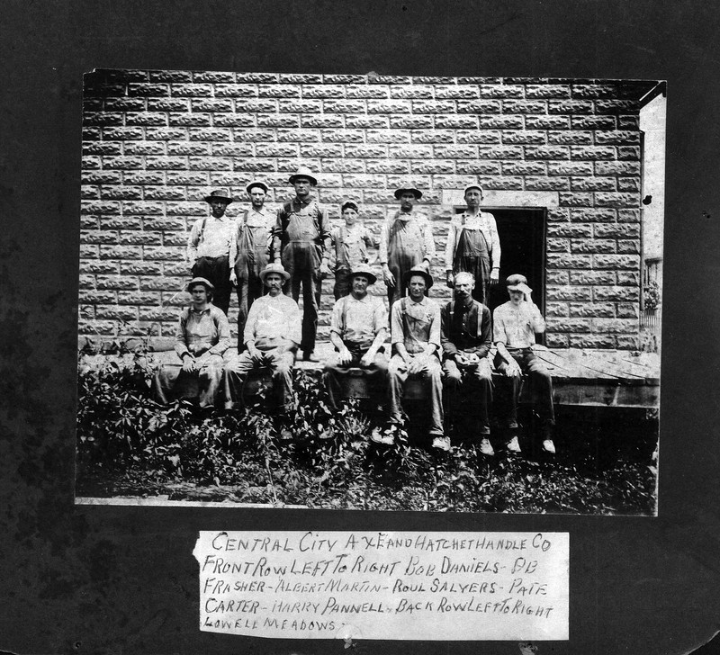 Company employees around 1900. The photograph notably calls it the Central City Axe and Hatchet Handle Co. Image courtesy of Marshall University Special Collections. 