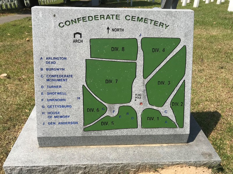 A map of the 8 divisions of the Confederate Cemetery. 