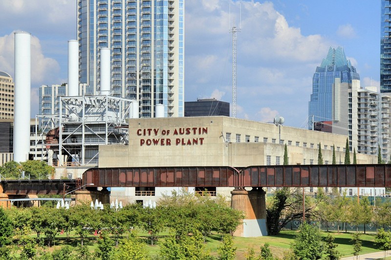 The former Seaholm Power Plant located in the Seaholm District of downtown Austin, Texas. It now stands with, and is connected to, a high-rise condominium. 