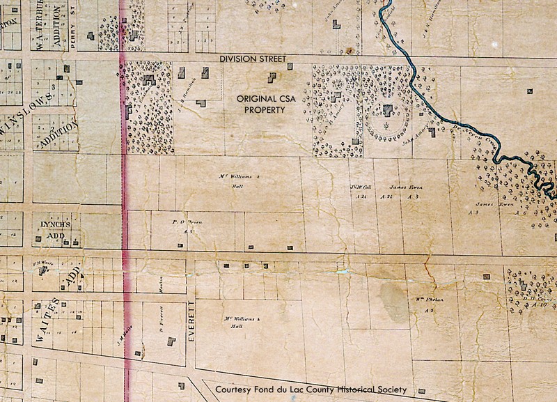 Plat map from 1857 showing parcel of land the Sisters of St. Agnes would purchase 13 years later.