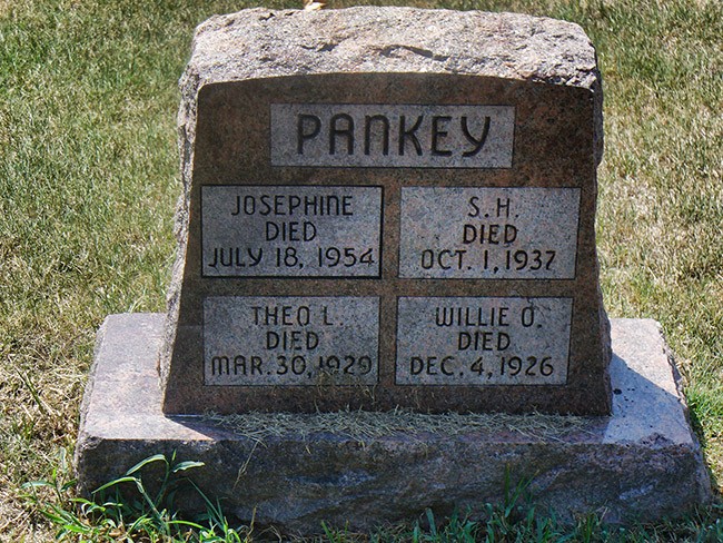 This gravestone marks the place where Josephine Pankey, along with her husband and two step-children were buried.