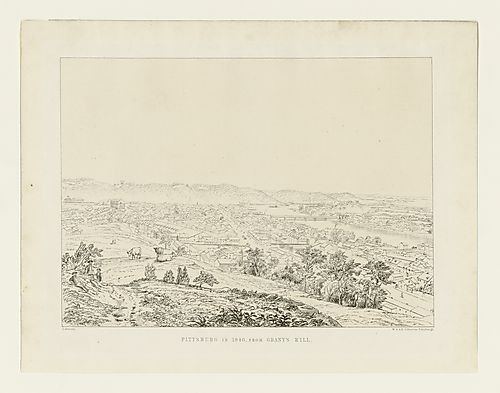 View of 1840 Pittsburgh from Grant's Hill, with portions of Grant's Hill included.