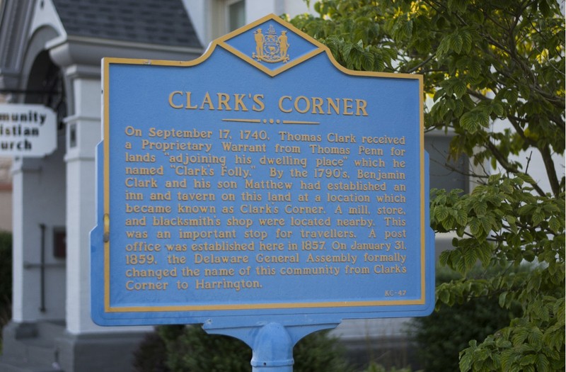 Marker denoting the founding of Clarks Corner