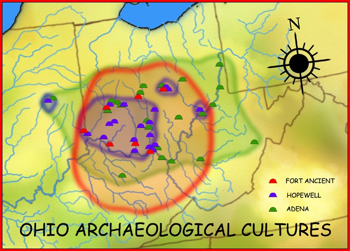 Map shows general extent of the Adena peoples including modern-day Ohio, Pennsylvania, West Virginia, and Kentucky.