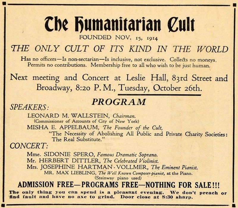 A flyer for the Humanitarian Cult