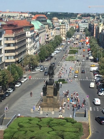 View of Wenceslas Square from the top of the National Museum.