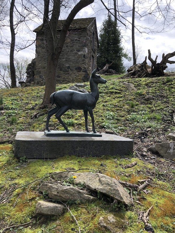 Bronze statue of a standing deer