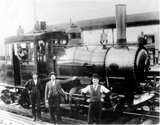 The first elevated trains, like the Lake Street #5 shown here, were run by steam engines. 