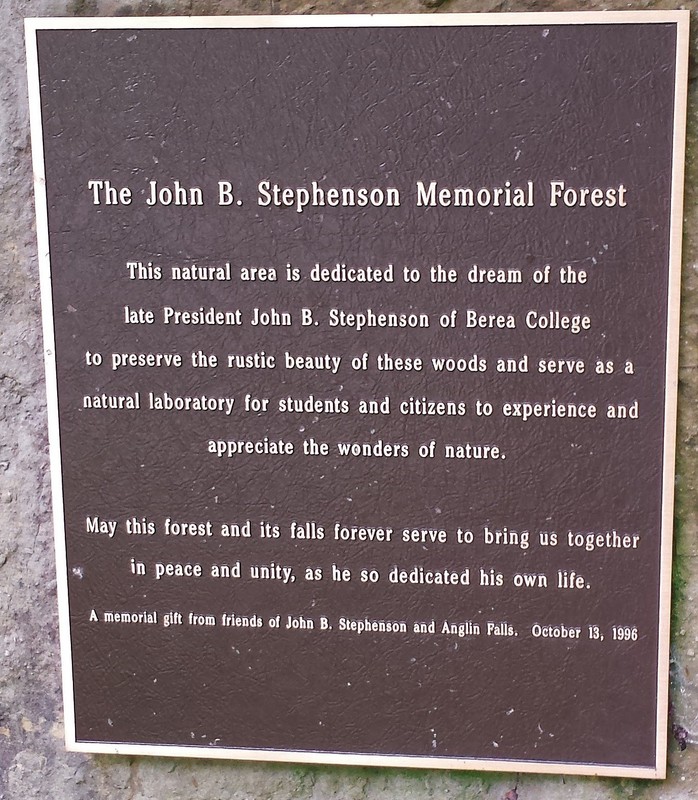 Plaque marking the beginning of The John B Stephenson Memorial Forest