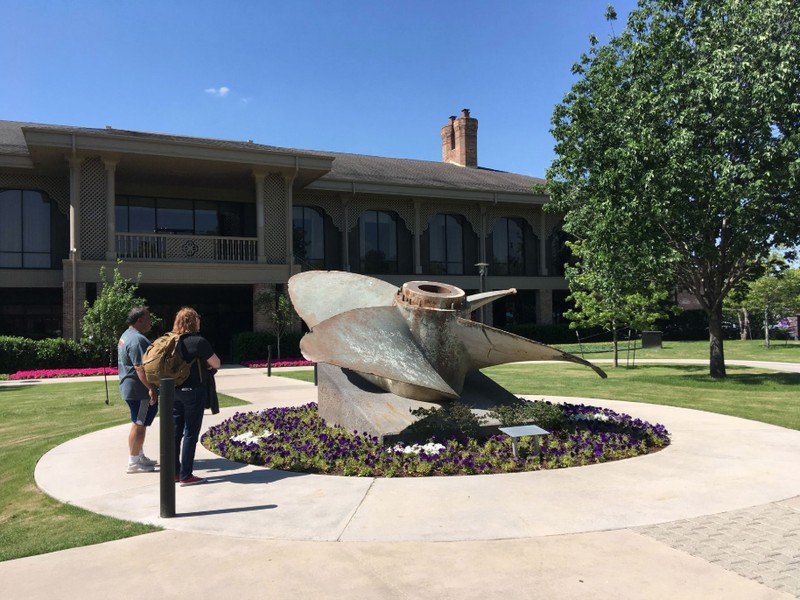 The large propeller, which weighs 15 tons, is located on the hotel grounds. It was installed in 2012.