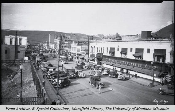 A picture of the Missoula Mercantile company from 1937. Image courtesy of mtmemory.org