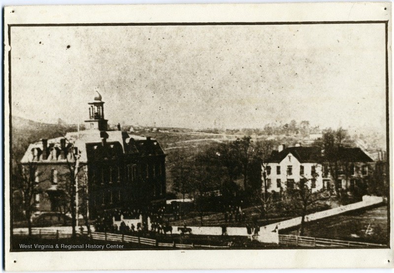 Martin Hall (left) and Woodburn Seminary (right) shortly after Martin Hall's construction in 1870. Courtesy of the West Virginia & Regional History Center.