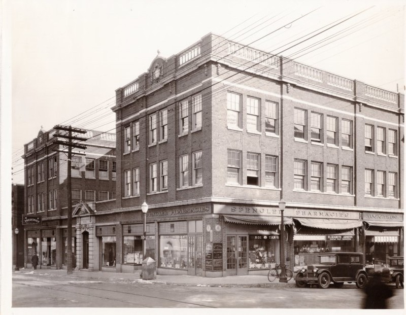 Physicians & Surgeons Building Photo, 702 Francis, 1916.  Spengler Pharmacy occupies 1st floor. Doctors names painted on 2nd & 3rd story windows. Image provided by the St. Joseph Museums, Inc.