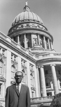 Lloyd Barbee at the Wisconsin Capitol Building, 1964. Photo Credit: Wisconsin Historical Society