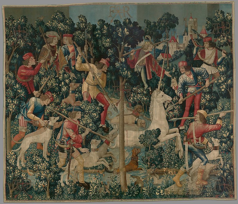 "The Unicorn is Attacked" from the Unicorn Tapestries series, one of The Cloister's most important sets of textiles.