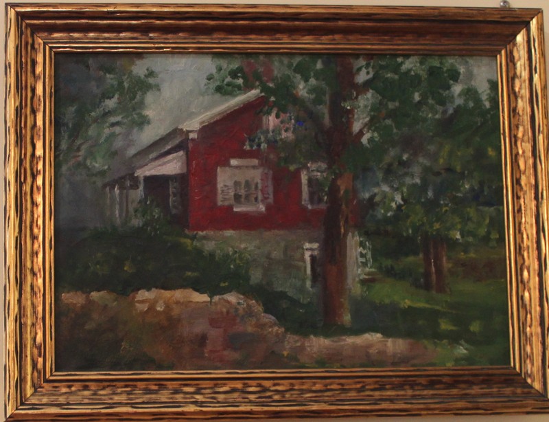 Framed, side view painting of Edison Home