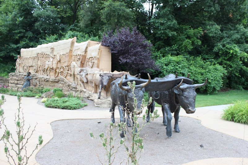 Detail of ox team in wagon train by Charles Goslin. Photo by Cynthia Prescott.