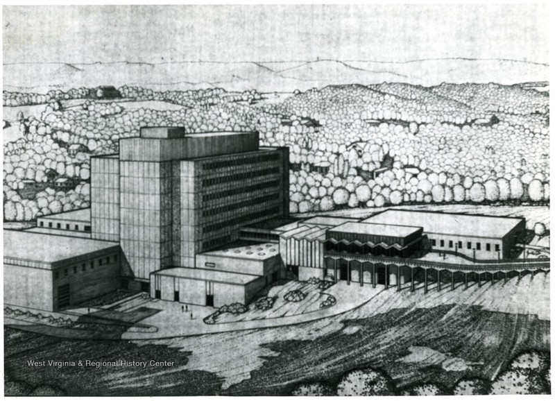 Architect's drawing of Percival Hall and Allen Hall. Percival Hall was constructed in 1965, Allen Hall four years later.