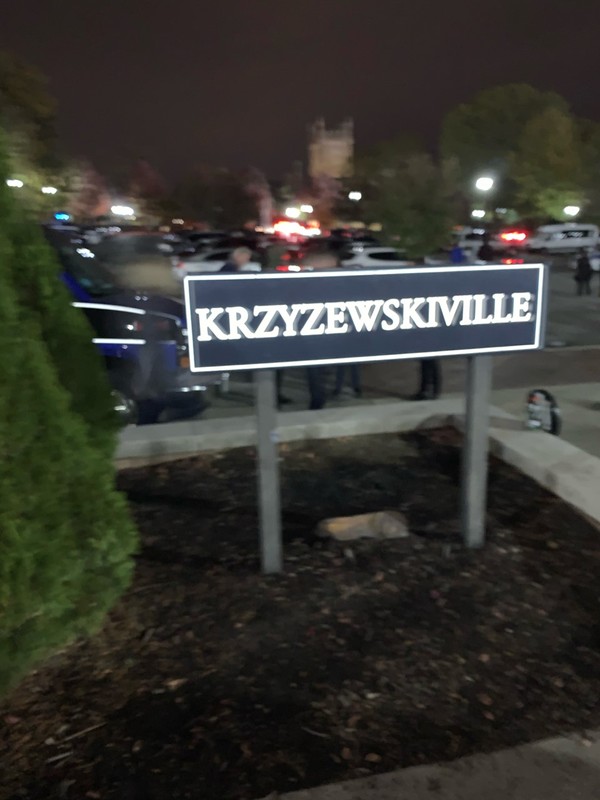 In 2001 in honor of Coach Mike Krzyzewski, the plaza surrounding Cameron Indoor Stadium was named "Krzyewskiville."