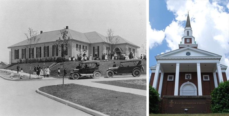 Old and modern photos of First Presbyterian Church