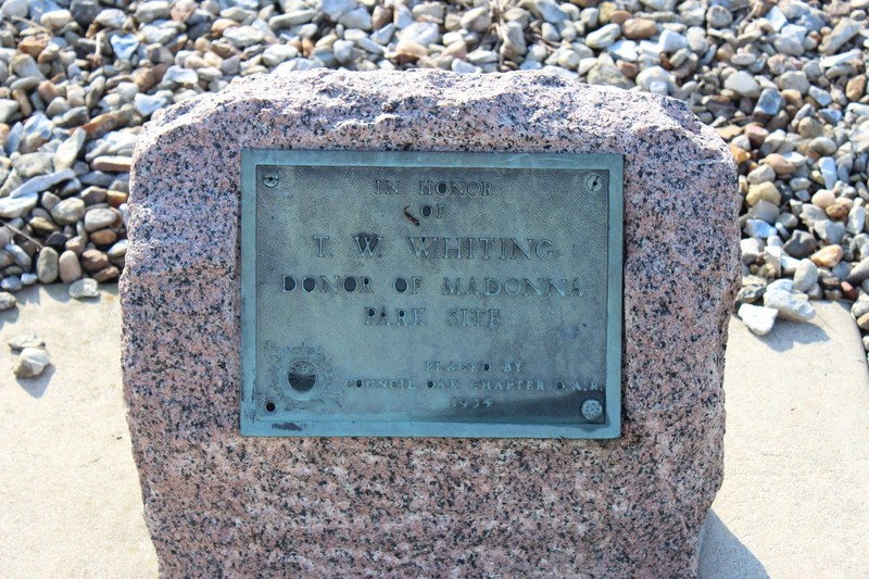 Madonna Park plaque. Photo by Cynthia Prescott.