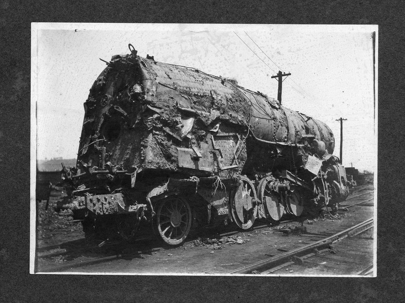 The badly damaged Engine No. 820 was recovered in June 1913 and eventually returned to service. Image courtesy of Marshall University Special Collections. 