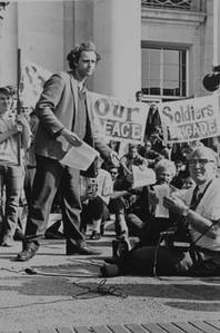 Mario Savio on Sproul Hall steps at UC Berkeley in 1966