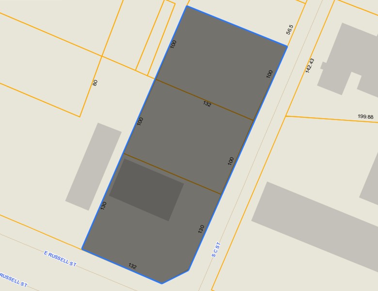 One Acre: the image shows part of the GIS Map for Cumberland County. The area highlighted consists of exactly one-acre split across three lots.