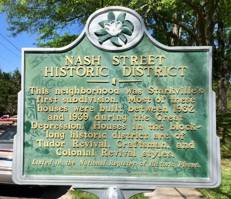 The historical marker describing the Nash Street Historic District