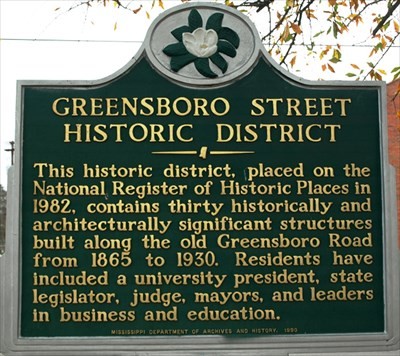 The historical marker for the Greensboro Street Historic District